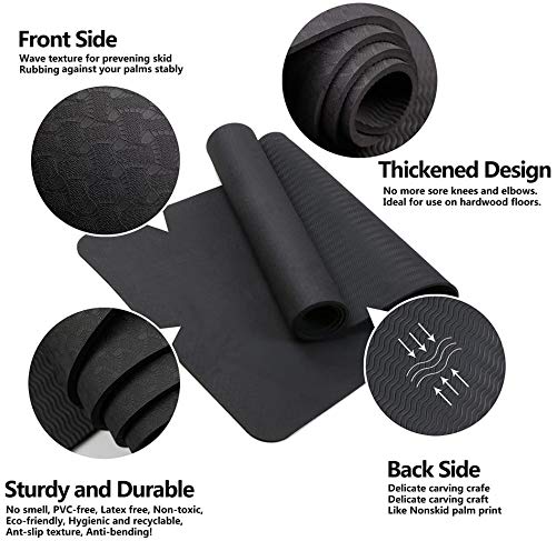 Swonuk Esterilla Yoga Antideslizante ecológico TPE Colchoneta de Yoga Pilates Mat para Hombres, Mujeres, Hogar, Gimnasio 183cm x 61cm x 6mm (Negro)