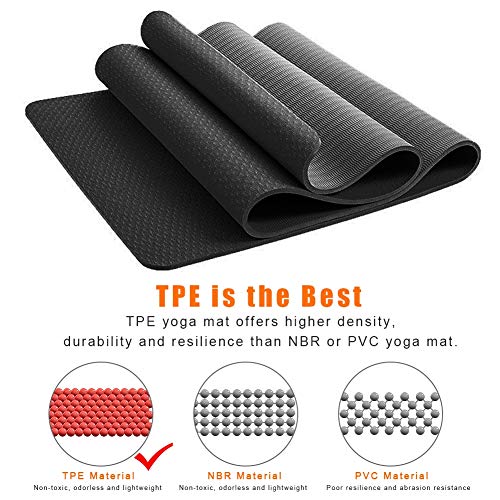 Swonuk Esterilla Yoga Antideslizante ecológico TPE Colchoneta de Yoga Pilates Mat para Hombres, Mujeres, Hogar, Gimnasio 183cm x 61cm x 6mm (Negro)