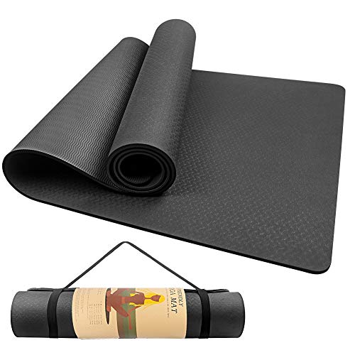 Swonuk Esterilla Yoga Antideslizante ecológico TPE Colchoneta de Yoga Pilates Mat para Hombres, Mujeres, Hogar, Gimnasio 183cm x 61cm x 6mm (Negro)