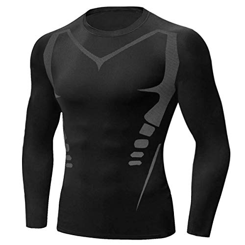 Sykooria Camiseta de Compresión Deportiva para Hombre, Camisa Deportiva Básica de Manga Larga Transpirable y de Secado Rápido, Correr Gym Entrenamiento Ciclismo