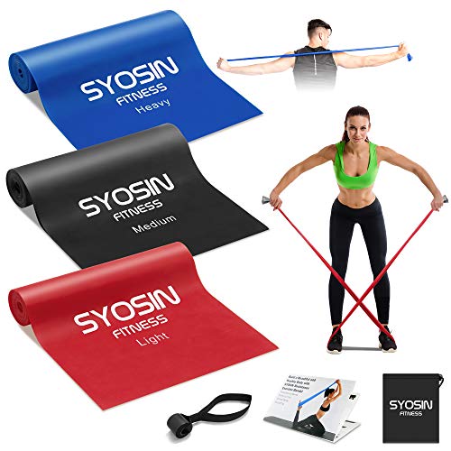 SYOSIN Bandas Elasticas Fitness 3 Piezas Bandas de Ejercicio, con Anclas de guía de Entrenamiento, para el Entrenamiento de Todo el Cuerpo Ideales para Fisioterapia, Yoga, Pilates，Mujer y Hombre