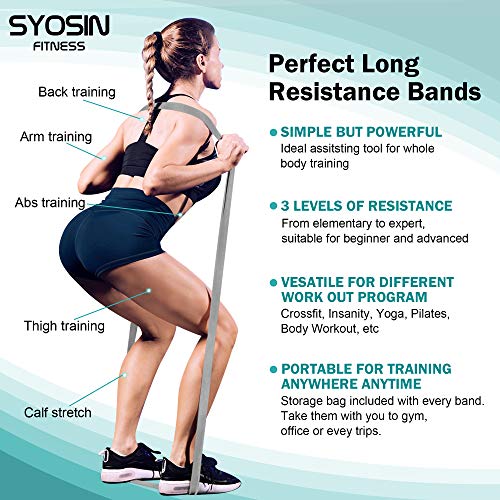 SYOSIN Bandas Elásticas Fitness, Bandas de Resistencia Musculacion, 3 Nivel de Resistencia para Gluteos, Cadera, Piernas, Brazos, Yoga, Pilates, Crossfit con Bolsa de Almacenamiento (Grey)