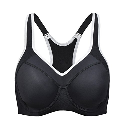 SYROKAN - Sujetador Deportivo de Alto Impacto con Aros y Fina Espuma para Mujer Negro ES:95D (EU 80D)