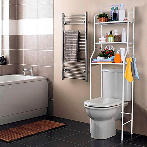 T-LoVendo 1 Estanteria sobre Inodoro WC Lavadora Ahorra Espacio Almacenamiento Cuarto Baño, Blanco, 153 x 63 x 25 cm