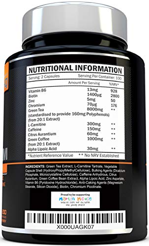 T5 Quemadores de Grasa | 200 Cápsulas | Quemador de Grasa Termogénico | Apto para Vegetarianos y Veganos | Ingredientes Incluyen Extracto de Té Verde, Extracto de Grano de Café Verde, L-Carnitina