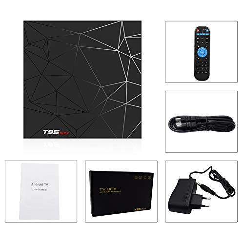 T95 MAX TV BOX, Android 9.0 Smart BOX 4GB RAM 32GB ROM Allwinner H6 CPU de cuatro núcleos Cortex-A53 Mali-T720 MP2 GPU 6K 4K H.265 Resolución 100M LAN Enternet 2.4GHz WiFi USB 3.0 Reproductor de video