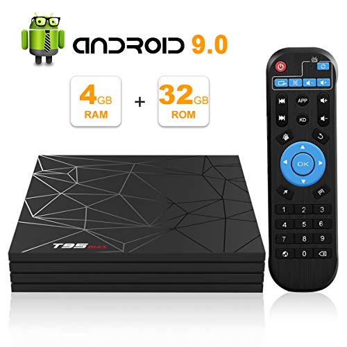 T95 MAX TV BOX, Android 9.0 Smart BOX 4GB RAM 32GB ROM Allwinner H6 CPU de cuatro núcleos Cortex-A53 Mali-T720 MP2 GPU 6K 4K H.265 Resolución 100M LAN Enternet 2.4GHz WiFi USB 3.0 Reproductor de video