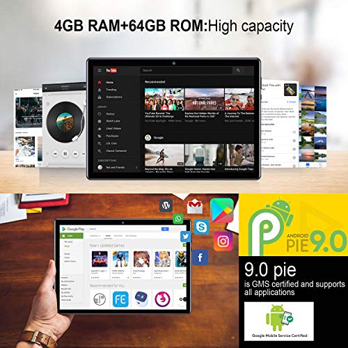 Tablet 10 Pulgadas Android 9 Pie 4G LTE Call 4GB RAM +64GB ROM Tableta- Certificación Google GMS- Quad Core 8000mAh 8MP Ultrar-Rápido Tablets Type-C Dual SIM / WiFi /Bluetooth/ OTG/GPS/Netfilix (azul)