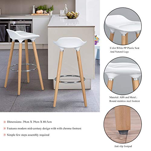 Taburetes, de FurnitureR, diseño moderno, ideal para bar o cocina, con patas de madera, 2 unidades, madera, Blanco, 2 PC
