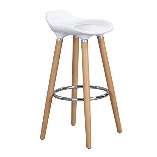 Taburetes, de FurnitureR, diseño moderno, ideal para bar o cocina, con patas de madera, 2 unidades, madera, Blanco, 2 PC