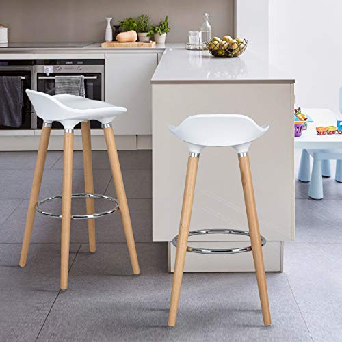 Taburetes, de FurnitureR, diseño moderno, ideal para bar o cocina, con patas de madera, 2 unidades, madera, Blanco, 2 PC