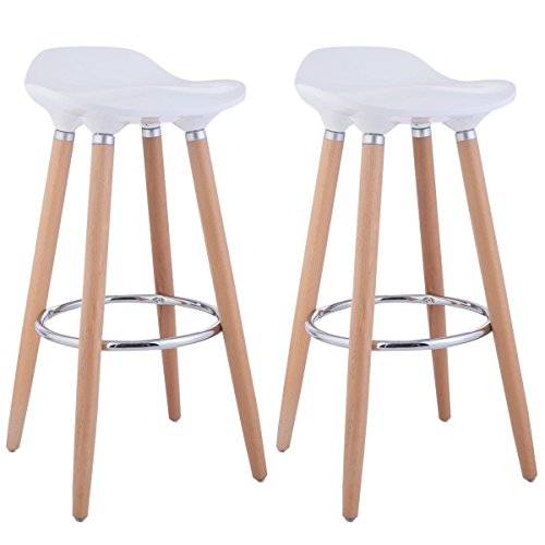 Taburetes, de FurnitureR, diseño moderno, ideal para bar o cocina, con patas de madera, 2 unidades, madera, Blanco, 2 PC