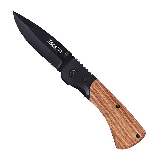 Tacklife Cuchillo Plegable Profesional, Navaja de Acero Inoxidable de Bolsillo, con Mango de Madera y Metal, Clip de Metal, Antideslizante, para Cocina, Montañismo, Camping, Viaje - FK04