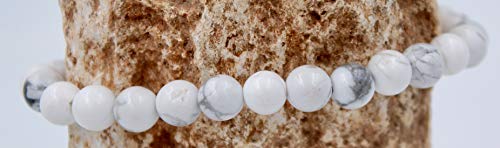 Taddart Minerals – Pulsera Blanca Gris de Piedra Preciosa Natural con Bolas de 6 mm en Hilo de Nailon elástico – Hecha a Mano.