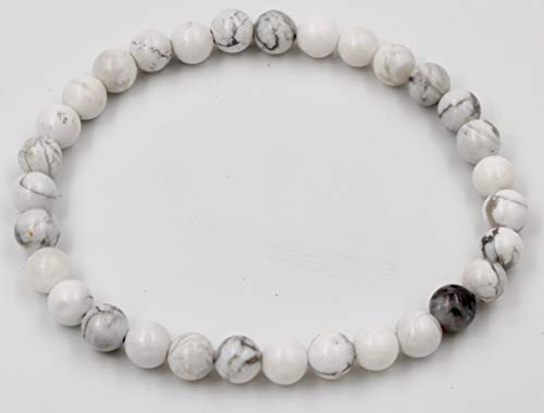 Taddart Minerals – Pulsera Blanca Gris de Piedra Preciosa Natural con Bolas de 6 mm en Hilo de Nailon elástico – Hecha a Mano.