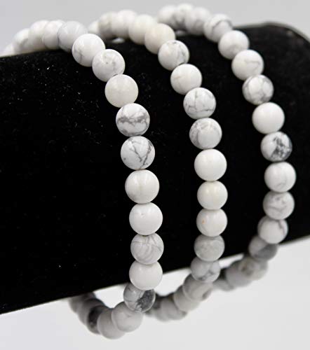 Taddart Minerals – Pulsera Blanca Gris de Piedra Preciosa Natural con Bolas de 6 mm en Hilo de Nailon elástico – Hecha a Mano.