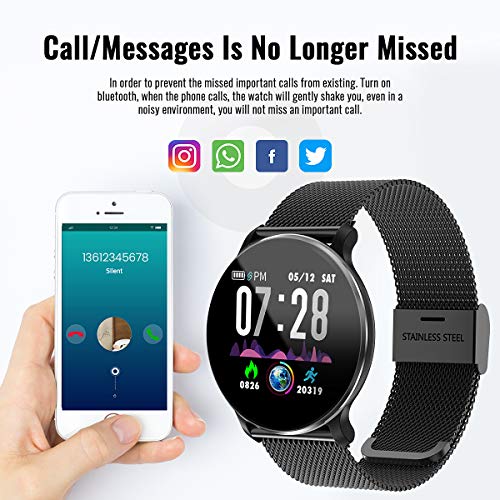 TagoBee TB11 Smartwatch Bluetooth IP68 Pulsera Inteligente Impermeable Reloj Movil HD Touch Screen Fitness Tracker Compatible con Android y iOS para Hombres Mujeres (Negro)