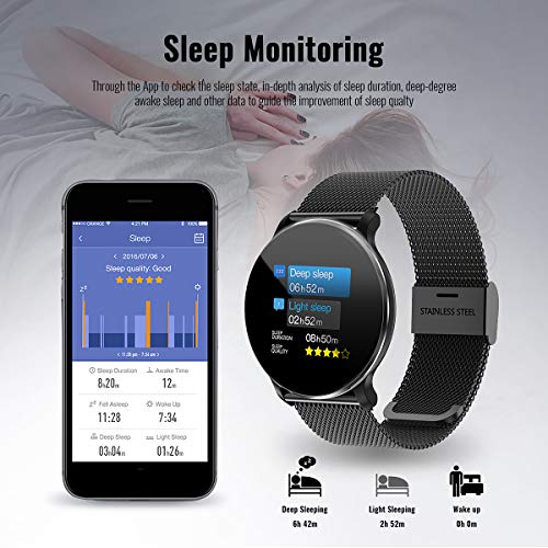 TagoBee TB11 Smartwatch Bluetooth IP68 Pulsera Inteligente Impermeable Reloj Movil HD Touch Screen Fitness Tracker Compatible con Android y iOS para Hombres Mujeres (Negro)