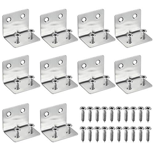 TANCUDER 10 PCS Soporte de Estante de Acero Inoxidable con 40 PCS Tornillos de M4 Soporte de Esquina 90 Grados Escuadra Ángulo L para Fijación de Mesas Sillas Ventanas Armarios y Muebles (31x31x38mm)