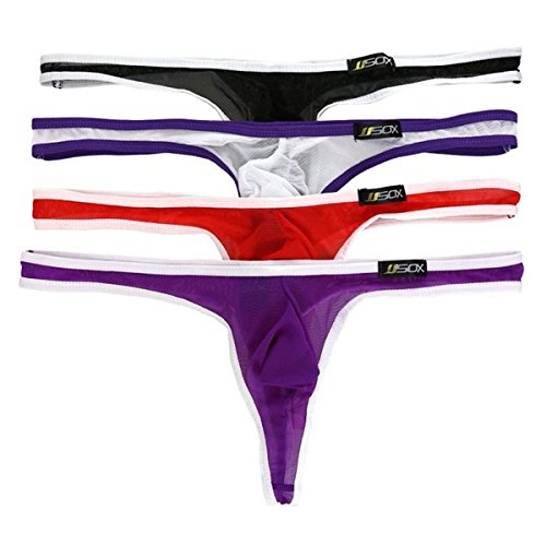 Tanga de malla para ropa interior tangas Pack de 4 multicolor Black&Purple&White&Red , XL