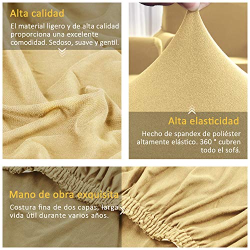 TAOCOCO Funda para sofá en Forma de L Funda elástica elástica 2 Juegos para 3 Asientos 3 Asientos, con Funda de cojín de 2 Piezas (Beige)
