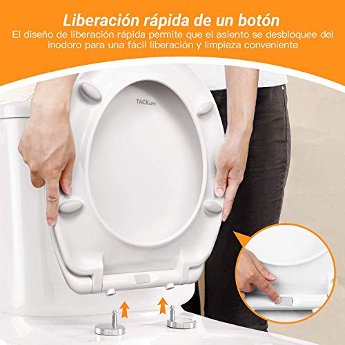 Tapa WC, TACKLIFE TBTS05B Asiento de Inodoro en Forma de O con Liberación Rápida Tapa de Inodoro con Cierra Suave y Silencioso Fácil de Instalación y Limpieza