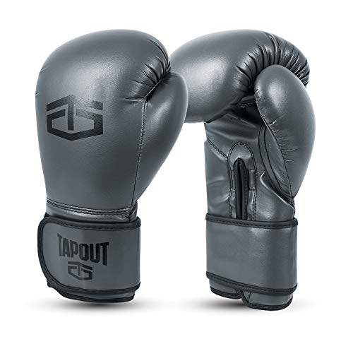 Tapout Guantes Boxeo Hombre Dura-Leather PU Training Sparring Classic (Gris, 12 oz)