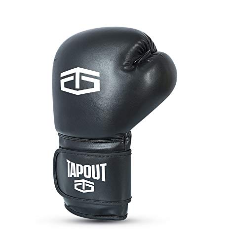 Tapout Guantes Boxeo Hombre Dura-Leather PU Training Sparring Classic (Negro, 14 oz)