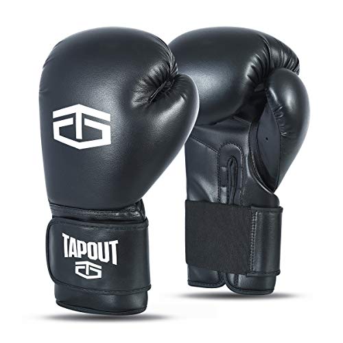 Tapout Guantes Boxeo Hombre Dura-Leather PU Training Sparring Classic (Negro, 14 oz)