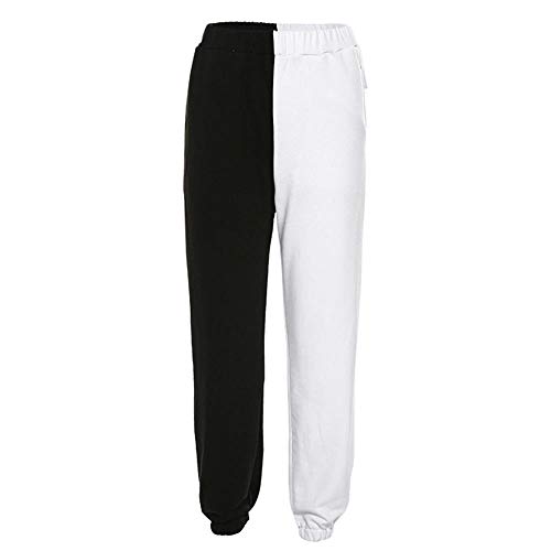 Tasty Life Pantalones De Mujer, Pantalones De Chándal De Moda, Pantalones De Chándal con Costuras En Blanco Y Negro, Pierna Recta, Pantalones Casuales Elásticos De Cintura Alta(M,Black)