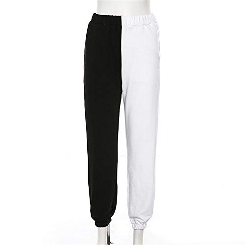 Tasty Life Pantalones De Mujer, Pantalones De Chándal De Moda, Pantalones De Chándal con Costuras En Blanco Y Negro, Pierna Recta, Pantalones Casuales Elásticos De Cintura Alta(M,Black)