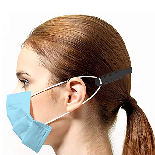 TBOC Salvaorejas Mascarillas Extensor Ajustable - [Pack 5 Piezas] Correa Antideslizante con Hebillas de Silicona [Negra] con Agarres para Sujetar Cuello Aliviar las Molestias Presión Cara Salva Orejas