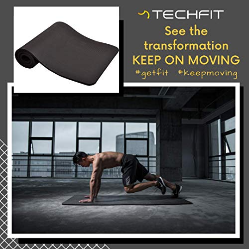 TechFit Esterilla Deporte Gruesa para Gimnasio en Casa – Esterilla Yoga Antideslizante para Ejercicio en Casa – Colchoneta Gimnasia Ideal para Ejercicios en el Suelo, Estiramientos, Abdómenes (Negro)