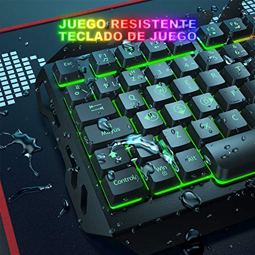 Teclado Gaming, WisFox Colorido Arco Lris LED Retroiluminación USB con Cable Teclado, Teclado de Computadora Ultra-delgado y Silencioso, de Panel de Metal con Diseño Resistente a Salpicaduras Juegos