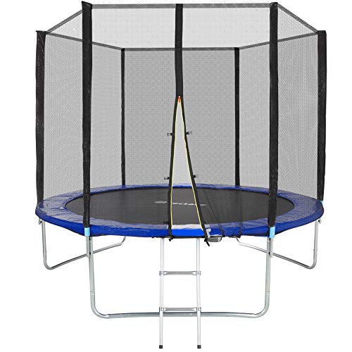 tectake 800789 Trampolín Cama Elástica de Jardín, Apertura Vertical, Exterior Patio Aire Libre, Juego Fitness Entretenimiento, Estructura de Acero, Escalera & Red de Seguridad -varios Tamaños (305 cm)