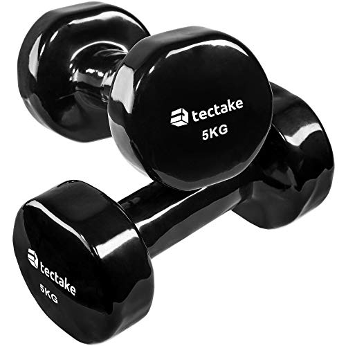 TecTake Conjunto de Mancuernas de Vinilo Pesas Aerobic | Superficie Antideslizante | Varios Modelos (5kg | Negro | no. 402362)