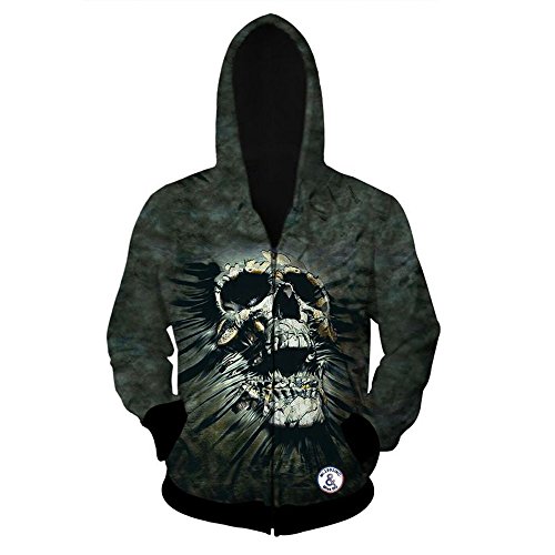 Teerfu - Chaqueta con capucha y cremallera para hombre, diseño de calavera en 3D Color-8110 XX-Large