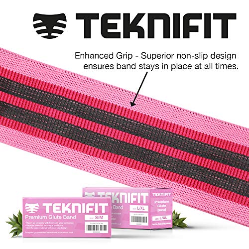 Teknifit Escultor del Booty - Hip Banda Elástica Circle Premium para Activación de Gluteos – Banda de Resistencia de Tejido Rosa con Elástico Antideslizante Diseñado para Mujeres (L/XL, Rosa)