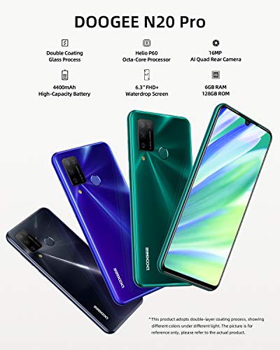 Teléfono Móvil, DOOGEE N20 Pro 2020 Móviles Libres 4G 6GB+128GB, Android 10 Smartphone Libre Helio P60 6.3 Inch FHD+, Cámara Trasera Cuádruple 16MP, 4400mAh, Face ID& Huellas Dactilares - Púrpura