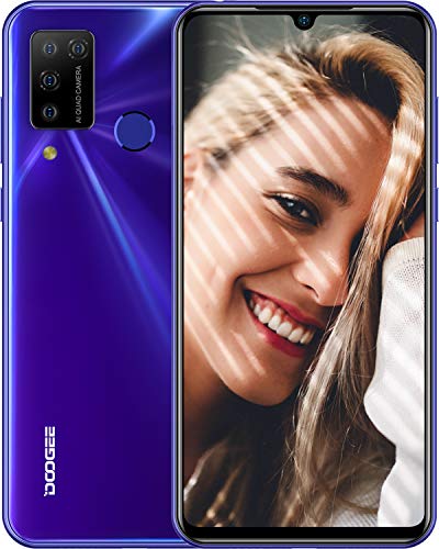 Teléfono Móvil, DOOGEE N20 Pro 2020 Móviles Libres 4G 6GB+128GB, Android 10 Smartphone Libre Helio P60 6.3 Inch FHD+, Cámara Trasera Cuádruple 16MP, 4400mAh, Face ID& Huellas Dactilares - Púrpura