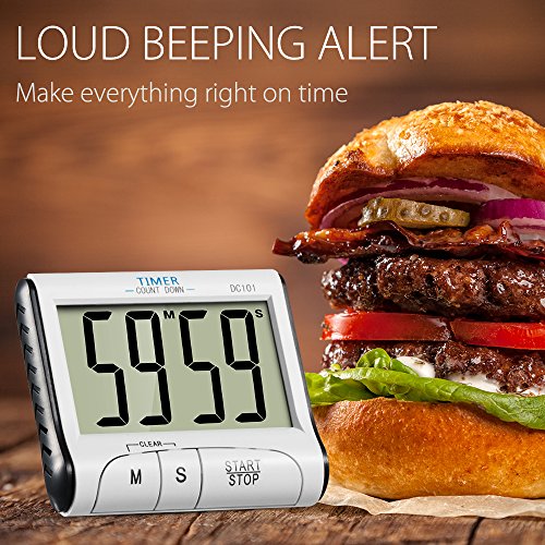 Temporizador de Cocina, YXwin Digital Temporizador Timer Cocina Magnético 24 Horas Reloj Despertador con Pantalla LCD de Gran Tamaño Retráctil Soporte