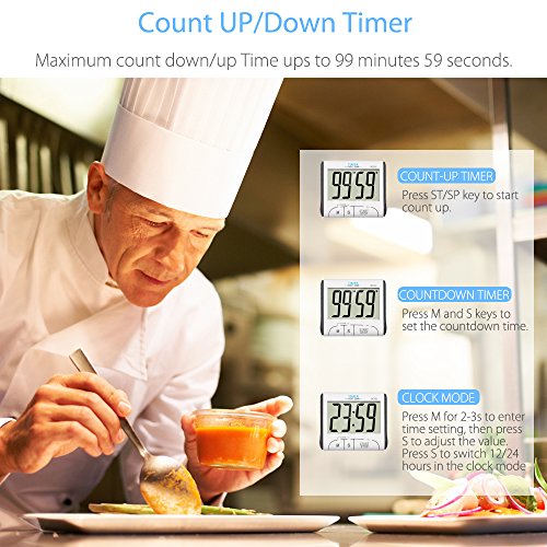 Temporizador de Cocina, YXwin Digital Temporizador Timer Cocina Magnético 24 Horas Reloj Despertador con Pantalla LCD de Gran Tamaño Retráctil Soporte
