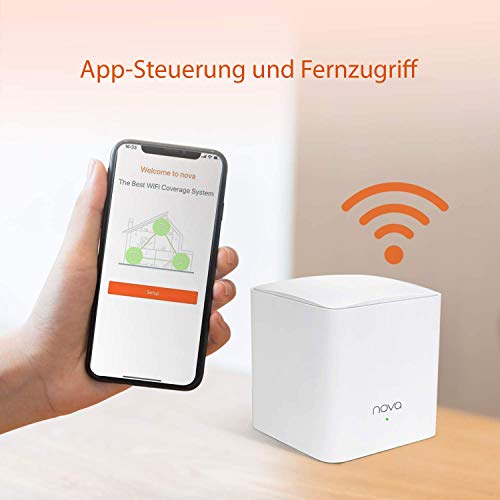 Tenda Nova MW5G Mesh WiFi Home Router AC1200 Dual Band Hasta 300m², 2 * 1000Mbps Puertos, Hasta 80 Dispositivos, Compatible con Alexa, Control Parental, Blanco, 3 Hubs