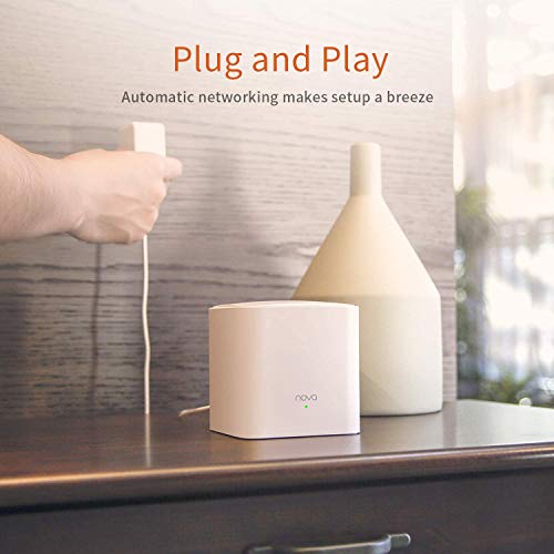 Tenda Nova MW5G Mesh WiFi Home Router AC1200 Dual Band Hasta 300m², 2 * 1000Mbps Puertos, Hasta 80 Dispositivos, Compatible con Alexa, Control Parental, Blanco, 3 Hubs