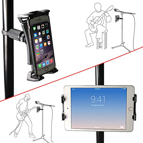 Tendak Soporte de bicicleta estática para tablet, portátil Reposacabezas Caminadora Ejercicio Gimnasio Manillar Micrófono Soporte 360° ajustable para iPad Pro, iPad Mini 4.7-12.9" Tabletas Teléfono