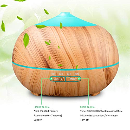 Tenswall Humidificador Ultrasónico 400ml, Difusor de Aromaterapia, Difusor de Aceites Esenciales, purificador de aire con LED de 7 colores de para luminoterapia en el Hogar, Oficina, Spa, Bebé