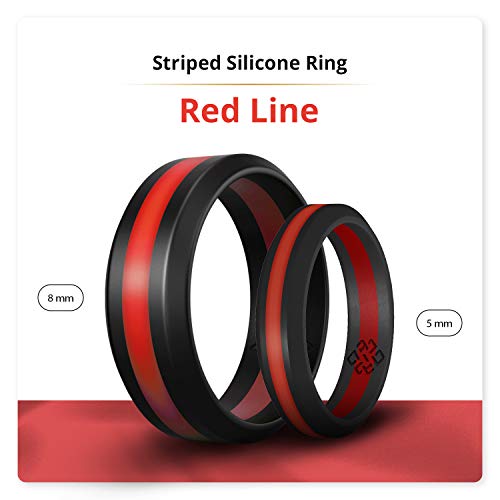 Teoría de nudos silicona anillos de boda y # x2605; Diseño discreto por galardonado funda y # x2605; Premium calidad y estilo, Black / Deep Red Line Bevel