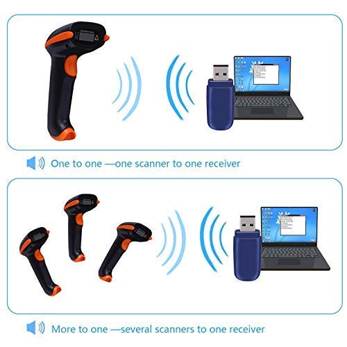 Tera Escáner de Códigos de Barras Inalámbrico (Inalámbrico 2.4GHz + Cable USB 2.0), Lector de Códigos de Barras de Mano con Batería Recargable con Receptor USB incluído