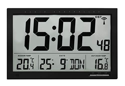 TFA 60.4510.01 Reloj Digital de Pared Negro con termómetro y Sensor Remoto tamaño XXL