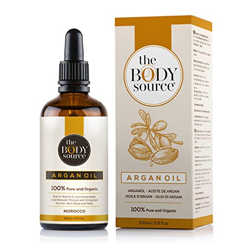 The Body Source - Puro Aceite de Argán 100% Orgánico, Rico en vitamina E y Antioxidantes Adecuados para el Cabello, la Piel, el Cuerpo y las Uñas, 100ml